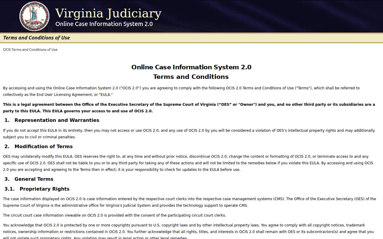 Buchanan County warrant search fields in Virginia OCIS