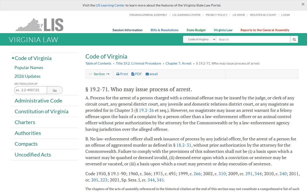 Buchanan County bench warrant issuing authority under Virginia law
